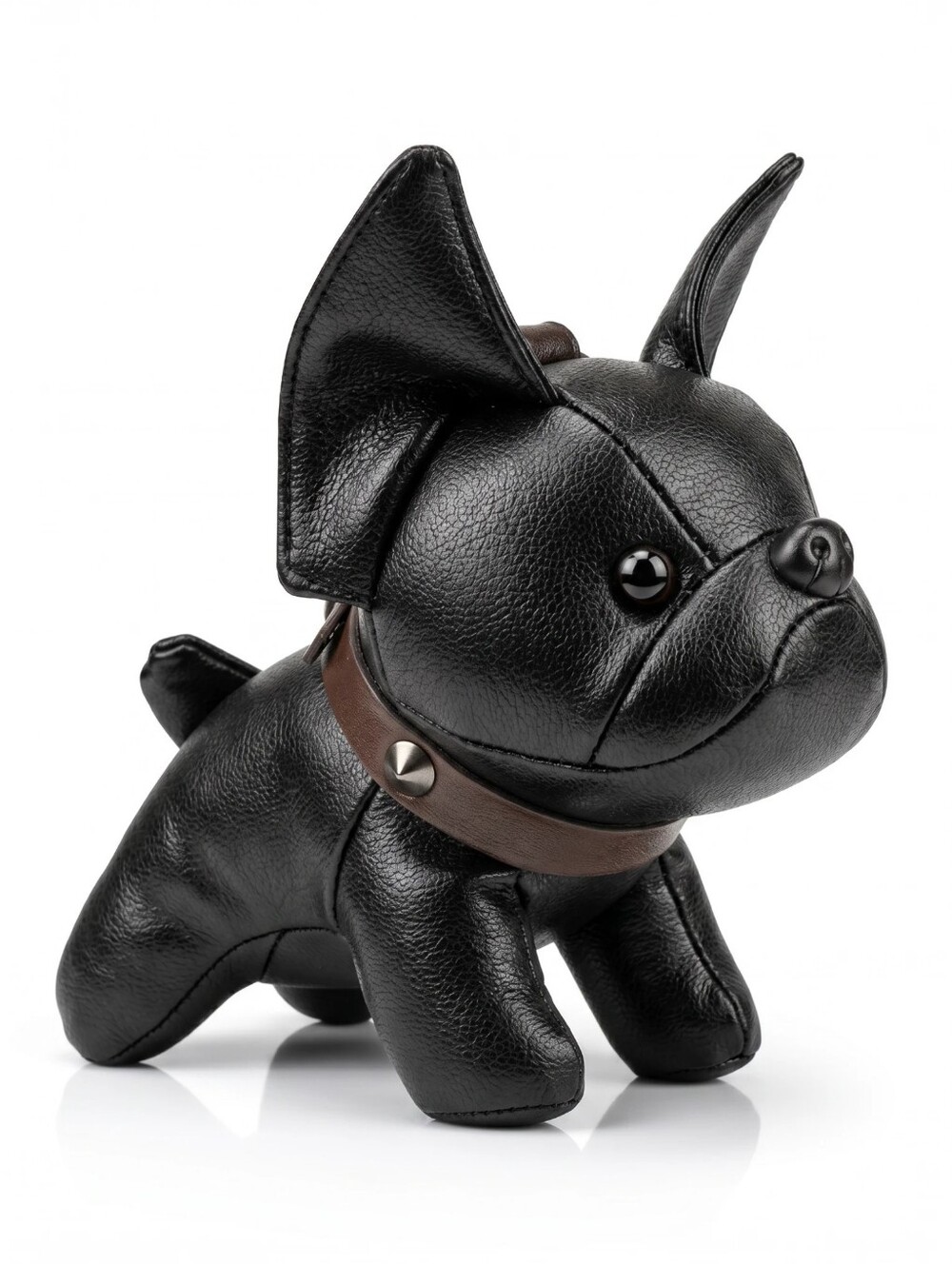 French Bull Dog Black Or Plaid Faux Leather Bag Charm - Picture 4 of 4